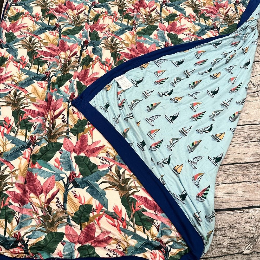 Posh Peanut Bamboo Floral and Nautical Reversible Stroller Blanket 54” Square